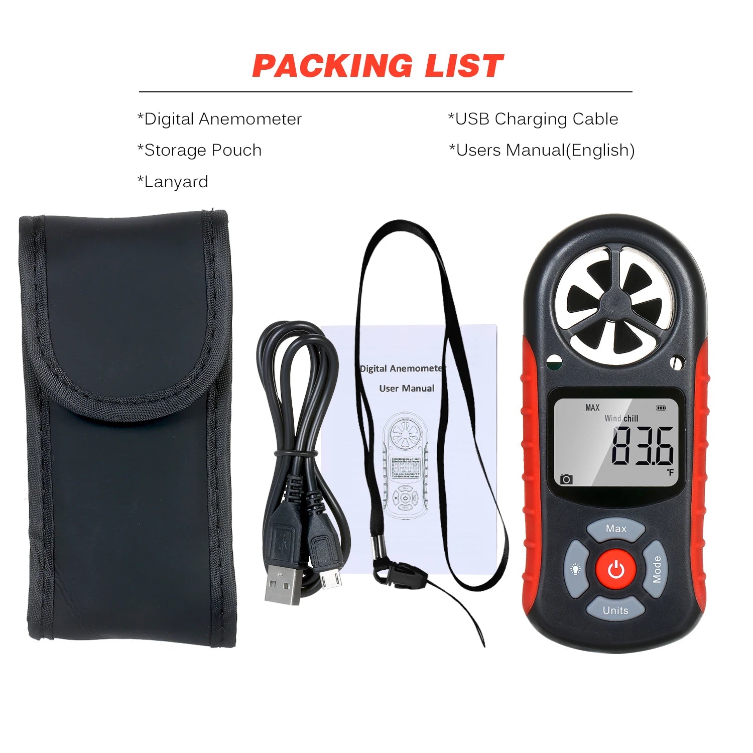 TL-303 Digital Anemometer Wind Speed Wind Chill Temperature Humidity Heat Index Dew Point Barometric Pressure Altitude Meter