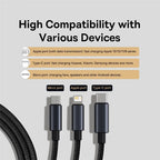 Baseus 3 in 1 USB Cable Type C Cable For Samsung Xiaomi Mi 9 Huawei Cable For iPhone 13 12 11 Phone Charger Micro USB Data Cable