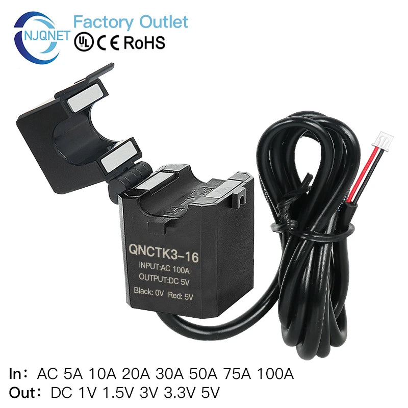 Split Core Current Transformer QNCTK3-16 AC 10A 20A 30A 50A 100A Output DC 3.3V 5V Open Type Current Sensor Transducer Clamp CT