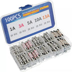 100pcs/boxed 6x25mm Ceramic Fuse 1A 3A 5A 10A 13A British Plug Fuse Insurance Fast Blow Tube Fuses Assortment Kit