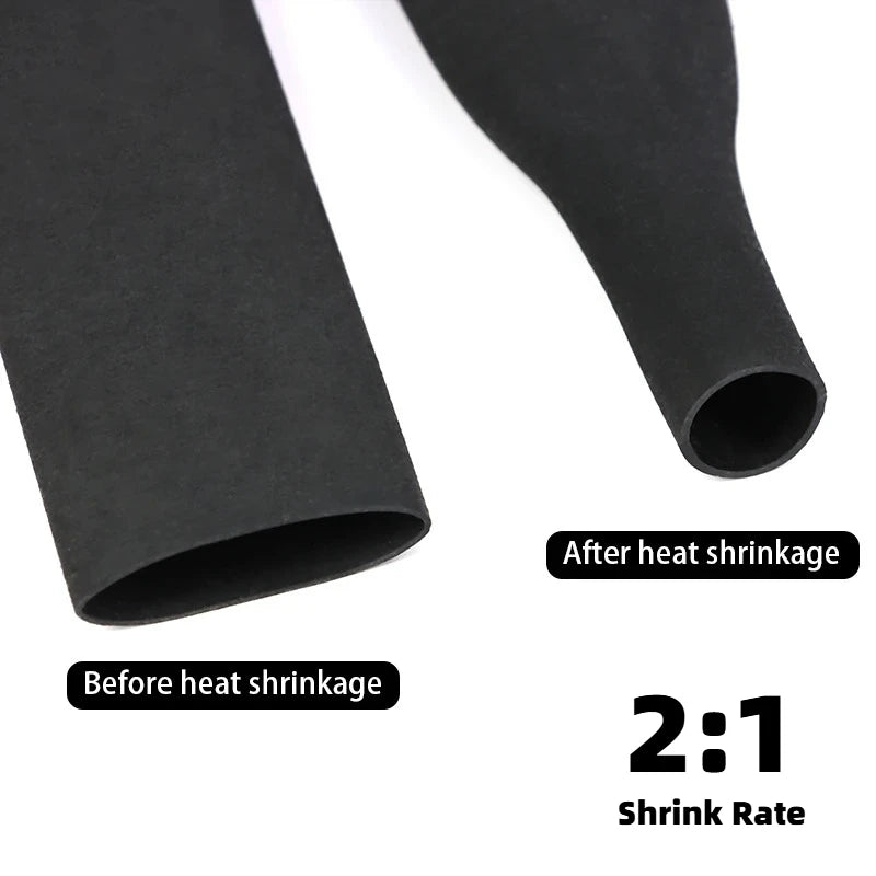 Black Fishing Rod Heat Shrink Tube Anti-Skid ID 15mm - 60mm DIY Non-Slip Handle Protect Wrap Cover Case 2:1 Polyolefin Sleeve