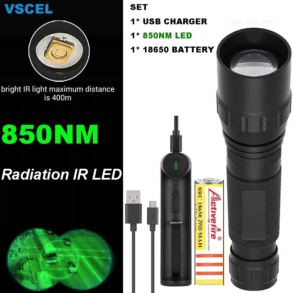 Infrared Complement 7W VCSEL 850nm/940nm Zoom Infrared Flashlight with Mute Adjustable Power 810nm IR Light