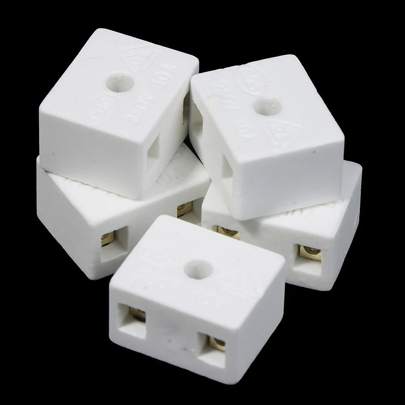 5PCS /Lot 2 Postion 5 Hole Ceramic Wiring Terminal Block High Frequency Porcelain Dual Row Wire Connector