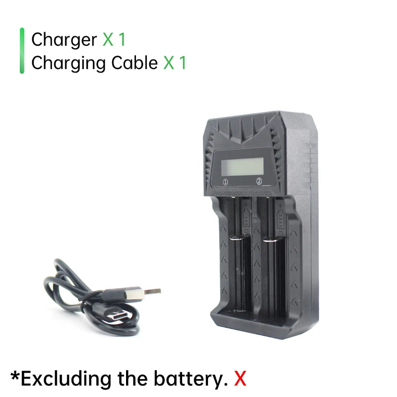 PUJIMAX 2-Slot LCD Battery Charger with Type-C For 18650 21700 26650 14500 16340 3.7V Lithium AA AAA 1.2V Ni-MH NiCd Battery