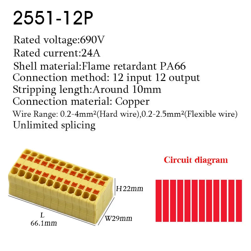 Push-In Wire Connectors Electrical Cable Terminal Block Multiple In/out DIN Rail Mount With Fixing Hole Spliceable DIY connectio