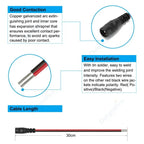5.5 2.1mm Male Female DC Power Pigtail Connector Cable 12V 5A DC Barrel Plug Terminals for LED Strips CCTV Camera Power Adapter
