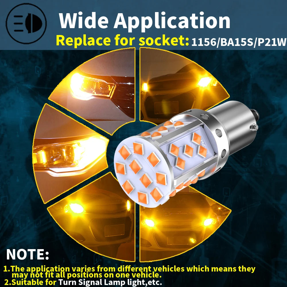 2pcs LED P21W 1156 BA15S PY21W BAU15S 3030 35SMD Bulb Canbus Free T20 7440 W21W Lamp For Car Turn Signal Light Backlight Orange