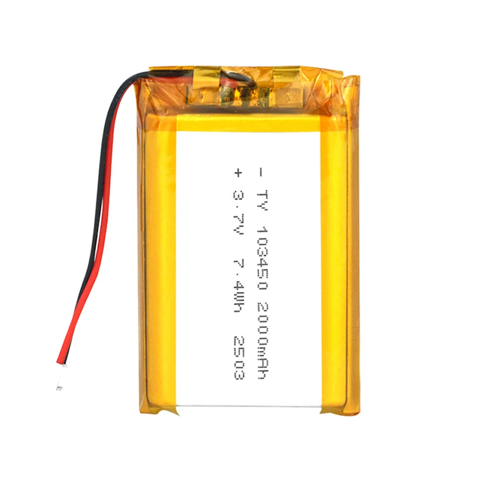 103450 3.7V 2000mAh Polymer Lithium Rechargeable Battery JST PH 2.0mm 2Pin Plug for Camera GPS Navigator MP5 Bluetooth Headset
