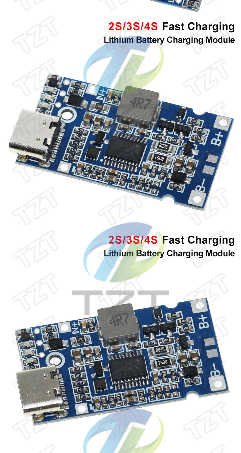Type-C USB 2S 3S 4S BMS 4.5V-15V 18W 2A Lithium Battery Charging Module Support QC Fast Charge With Temperature Protection