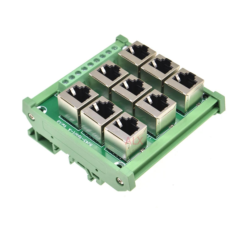 1PCS 9 way 9 port RJ45 8p8c female socket to terminal block adapter pcb board Network port RJ45 Ethernet connector converter