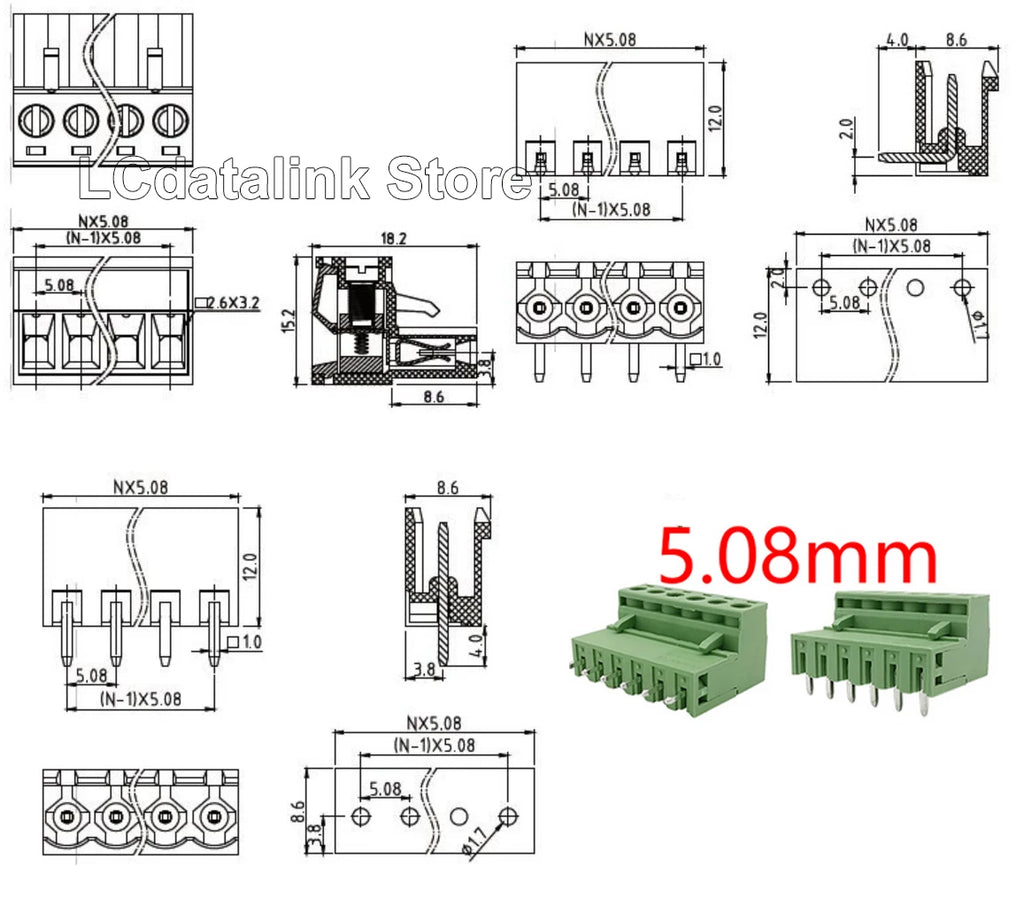 5Pairs KF2EDG 15EDG 3.5mm/3.81mm/3.96mm/5.08mm PCB Screw Terminal Block Connector Pin Header Socket Straight/Right Angle 2-12Pin