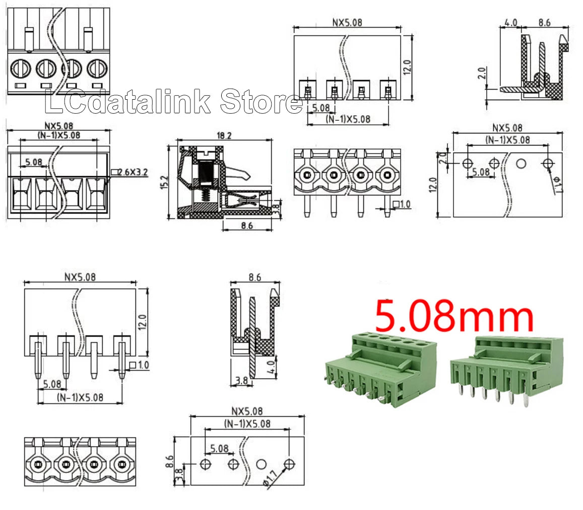 5Pairs KF2EDG 15EDG 3.5mm/3.81mm/3.96mm/5.08mm PCB Screw Terminal Block Connector Pin Header Socket Straight/Right Angle 2-12Pin