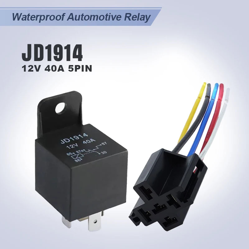 12V 40A 5 Pin Waterproof Automotive Relay with Socket Wire Harness for Car Truck Boat Marine ATV