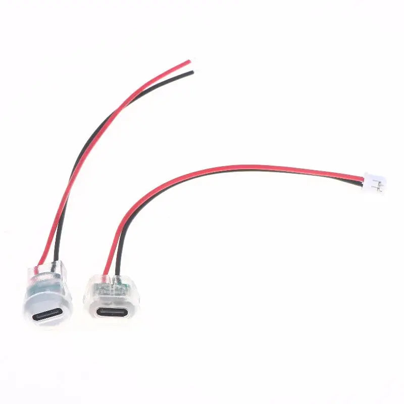 5/10Pcs Transparent 2Pin Waterproof USB-C Female Charging Socket With LED Light Type-C Power Input Connector