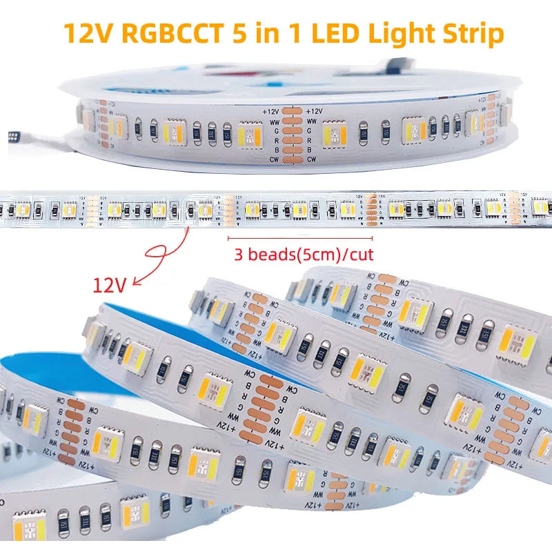 Tuya Wifi 5in1 LED Strip Lights Kit DC12V 5050 RGBCCT RGB+W+WW APP/Voice/Remote Control Smartlife for Alexa Google Home 1M-5M