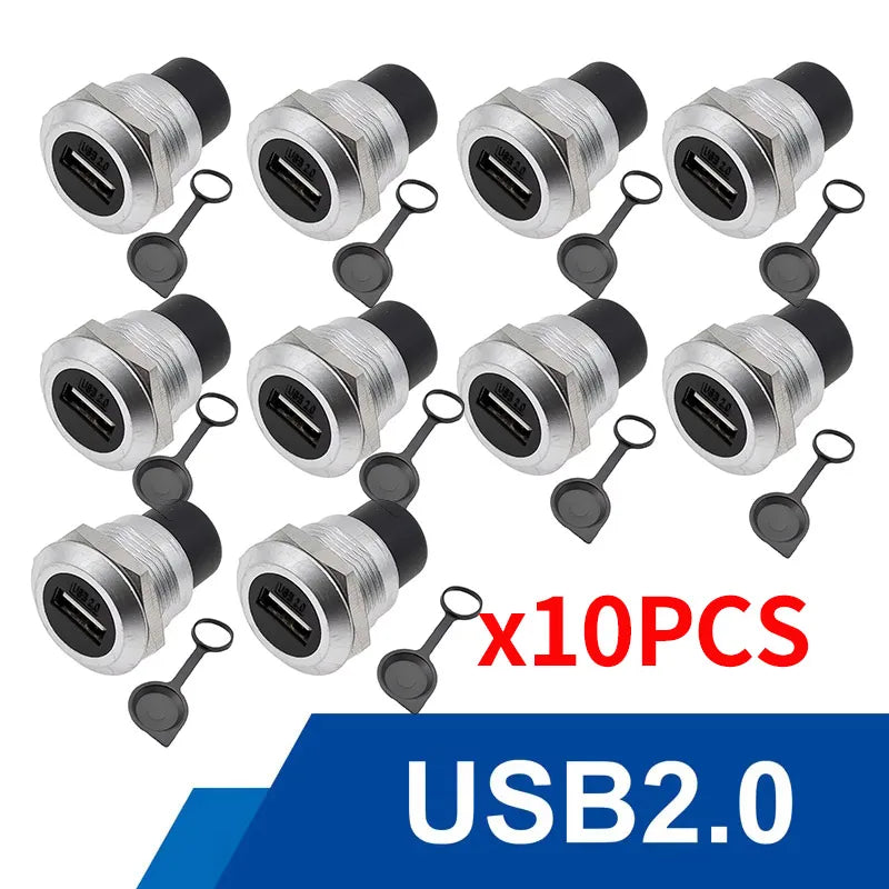 10Pcs Metal D‑Type Panel Mount Socket RJ45 CAT6 HDMI USB3.0 Straight Through Network Connector Module Round Panel Mount Adapter