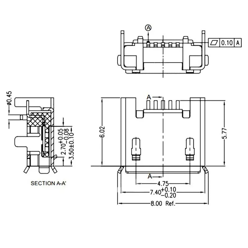 5Pin Micro USB Connector Female Port Jack Solder Plug SMD SMT Android Phone Data Charging Socket 5P Micro USB DIY Repair Adapter
