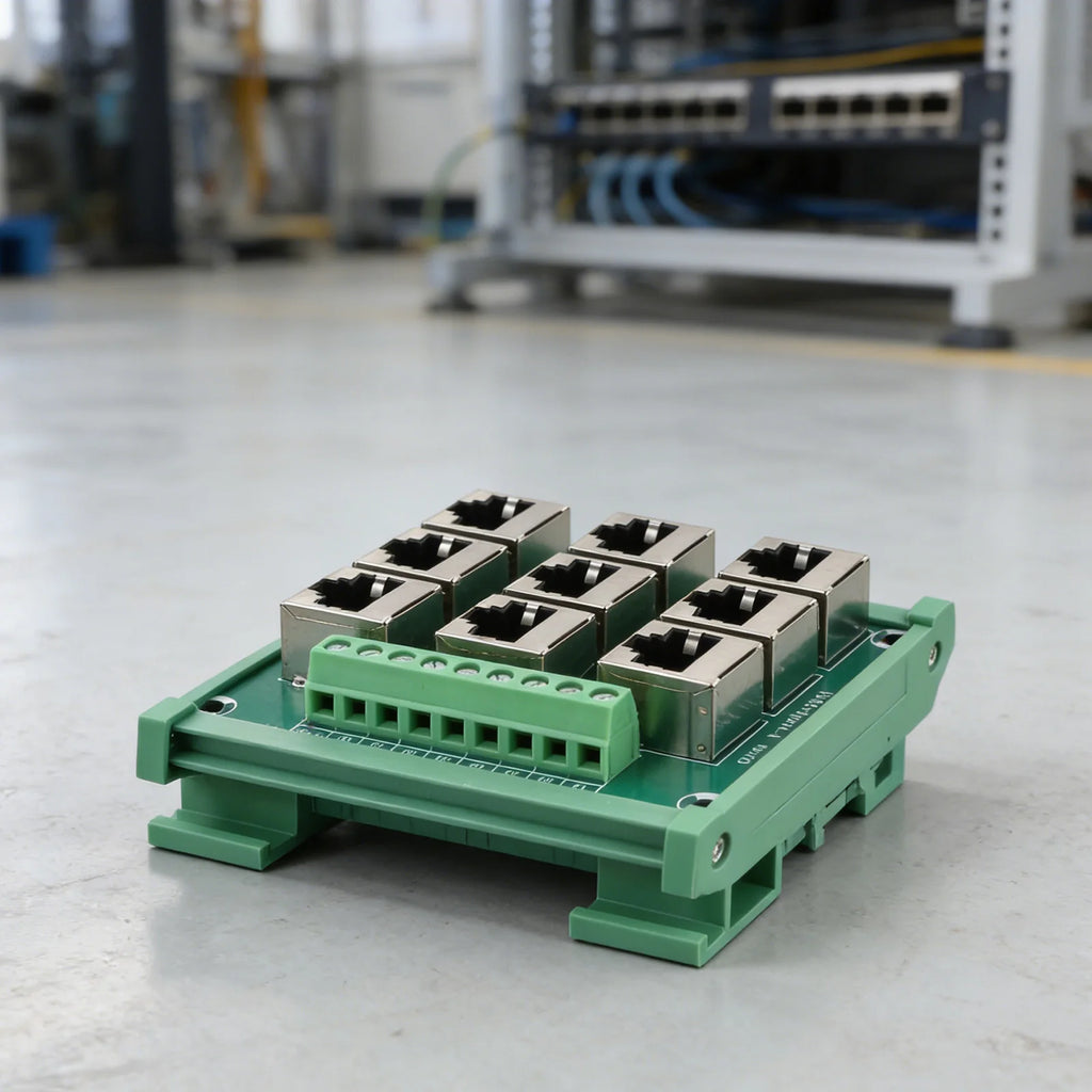 Ethernet Port Adapter Terminal Block for RJ45 8p8c Connector with 9 Screw Terminals Supporting For DIN Rail Installation