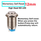 12mm Anti-Vandal Metal Waterproof  Push Button Switches Without LED DIY High Round Latching 2A/250V