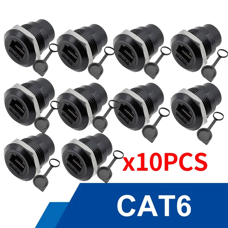 10Pcs Metal D‑Type Panel Mount Socket RJ45 CAT6 HDMI USB3.0 Straight Through Network Connector Module Round Panel Mount Adapter