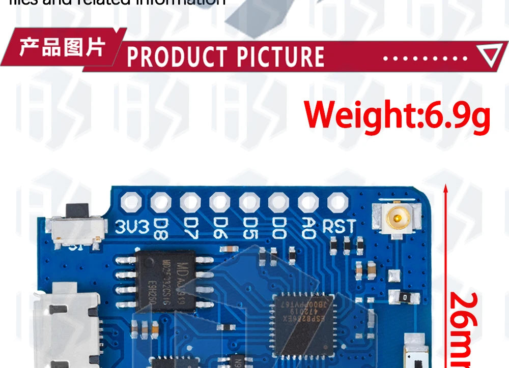 1PC ESP8266 Module for WeMos D1 Mini Pro – NodeMCU Board with 4M/16M Flash, CP2104 & External Antenna (for Arduino-Compatible)