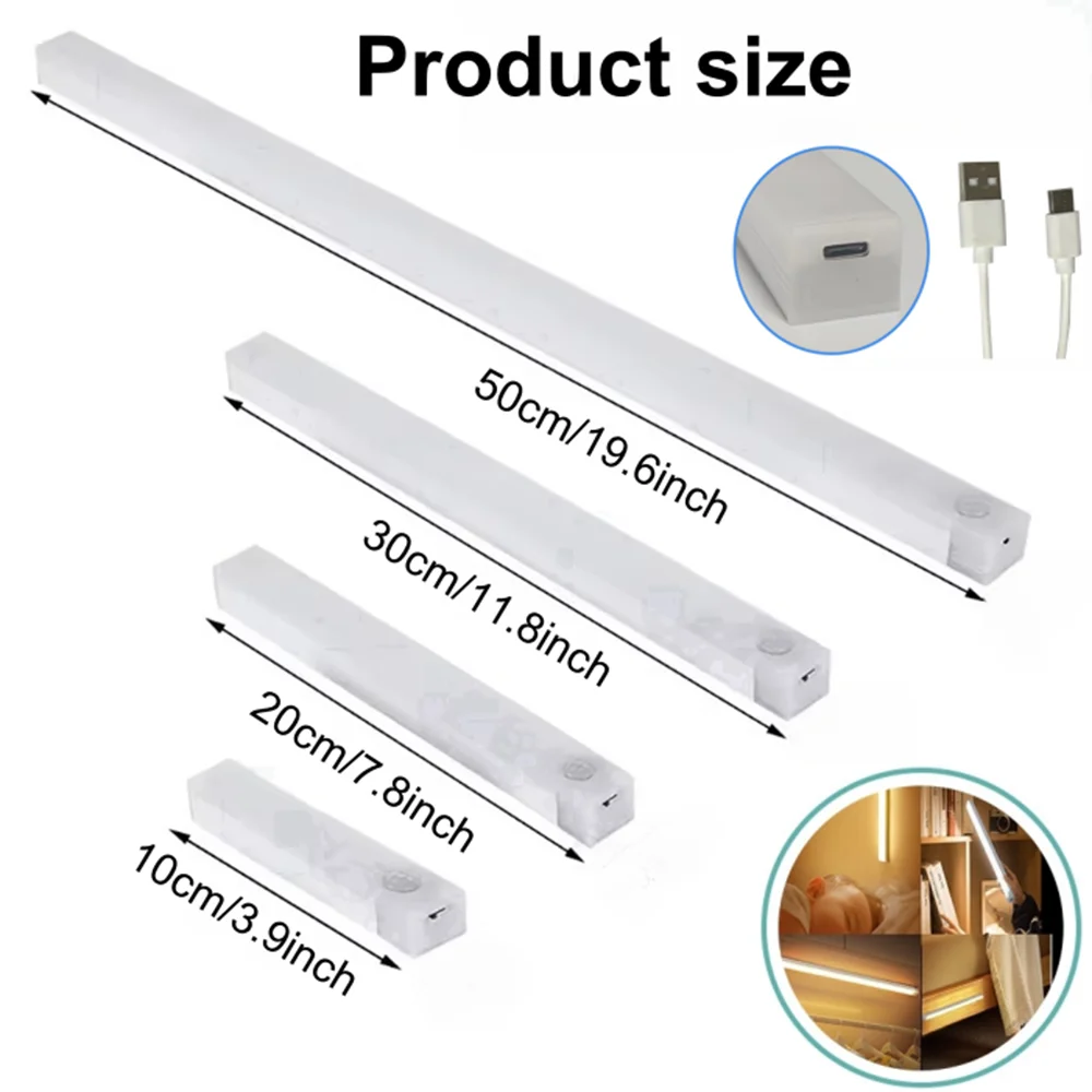 Motion Sensor Bar Light Type C Rechargeable Light LED Magnetic Attraction Night Light for Kitchen Bedside Wardrobe Bookcase