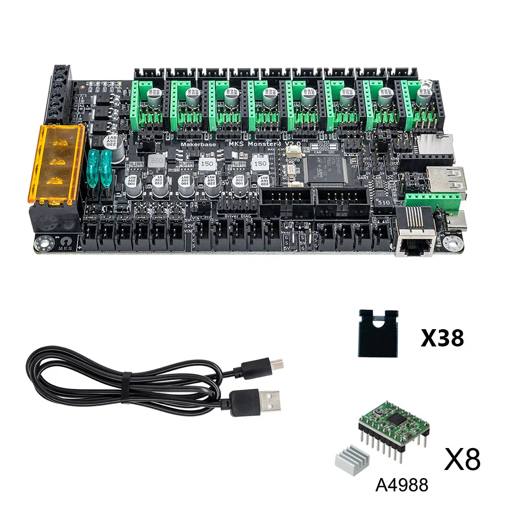 3D Printed Accessories Makerbase MKS Monster8 V2 32Bit Control Board 3D Printer Parts TMC2209 A4988 for Voron VS Spider Octopus