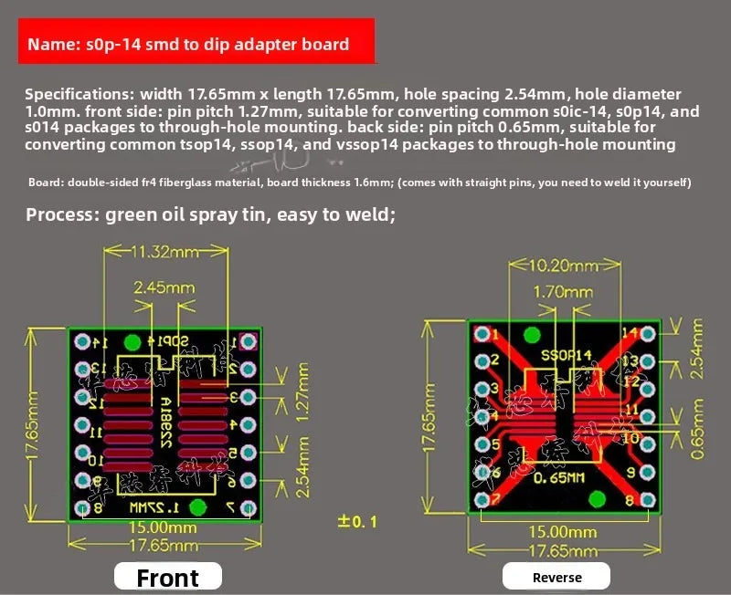 5PCS SOP Adapter Board SOIC-8 SOT23/252 SOP14/16/20/24 SOP28 IC Test Bench Experiment