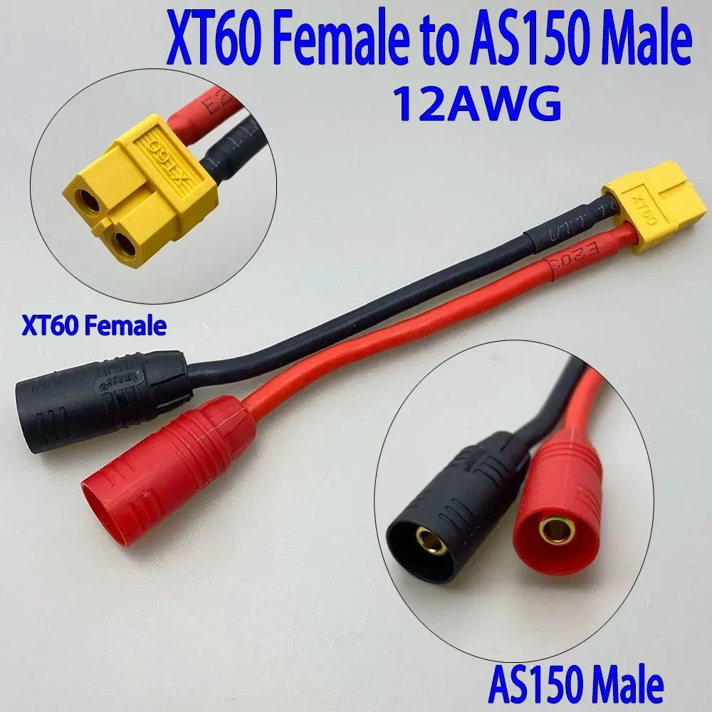 AS150 XT150 Male/Female To XT60 XT90 Plug DC Power Conversion Cable Connector 12AWG 10cm Silicone Wire Suitable for RC Batteries