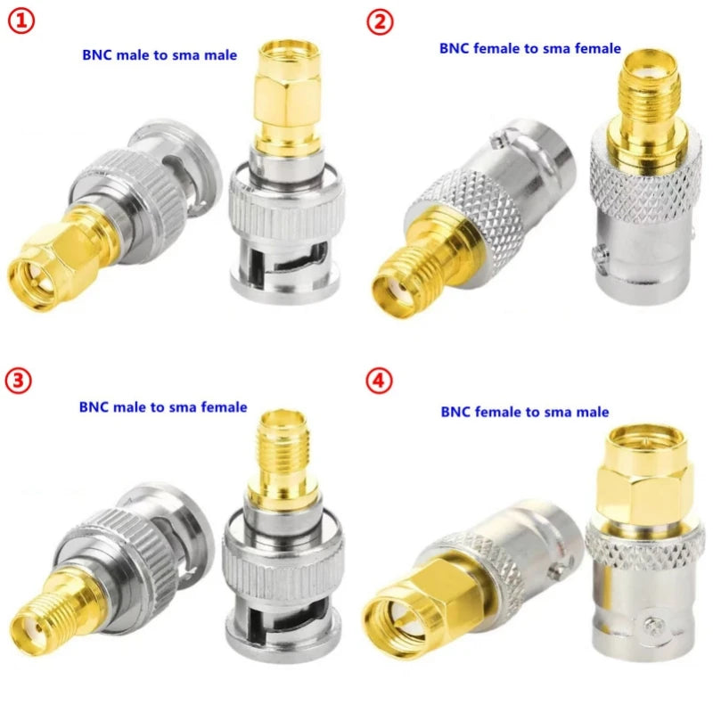 2PCS Q9 BNC To SMA Male Plug&Female Jack Disc RF Adapter Connector 50ohm Wire Terminals Copper Brass Nickel Plating SMA TO BNC