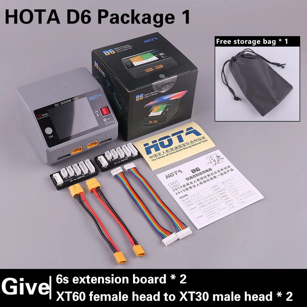 HOTA D6 DC650W 15A Dual Smart Charger Maximum current 1600mA Built-in Micro USB for 1-6S Lipo LiHV/NiZn/Nicd/NiMH Battery