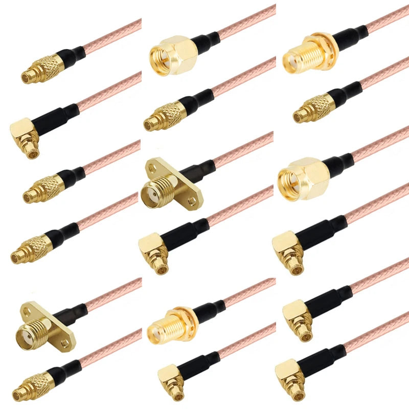 MMCX Male Straight Right Angle 90 Degree to SMA Female Male Flange Panel Mount RG316 Pigtail FPV Antenna Extension Cable for RC