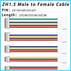 10PCS JST ZH1.5 Male To Female Connector  Extension Line 2P/3P/4P/5P/6P ZH1.5mm Pitch With 10/20/30cm Cable 28AWG