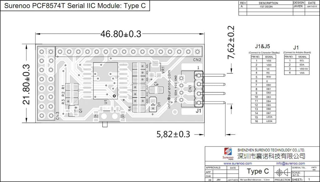 Surenoo 116*40MM 2*8Pin 204 20X4 2004 6800 IIC I2C Character LCD Module Display Screen LCM White LED Backlight English Japanese