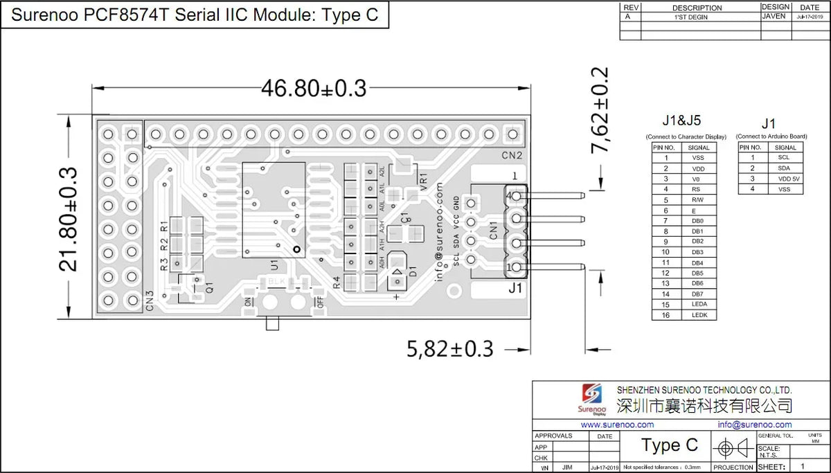 Surenoo 116*40MM 2*8Pin 204 20X4 2004 6800 IIC I2C Character LCD Module Display Screen LCM White LED Backlight English Japanese