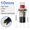 5mm 7mm 10mm Mini Push Button Switch Latching Self Reset Red High Head Small Buttons Switches 2 pins 1NO 1NC 3A/125V 1A/250V