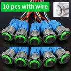 10 pcs  Latching Push Button Switch Metal Shell 16/19/22mmWaterproof Power Symbol Pattern Self-Locking Momentary Fixed 1NO 1NC