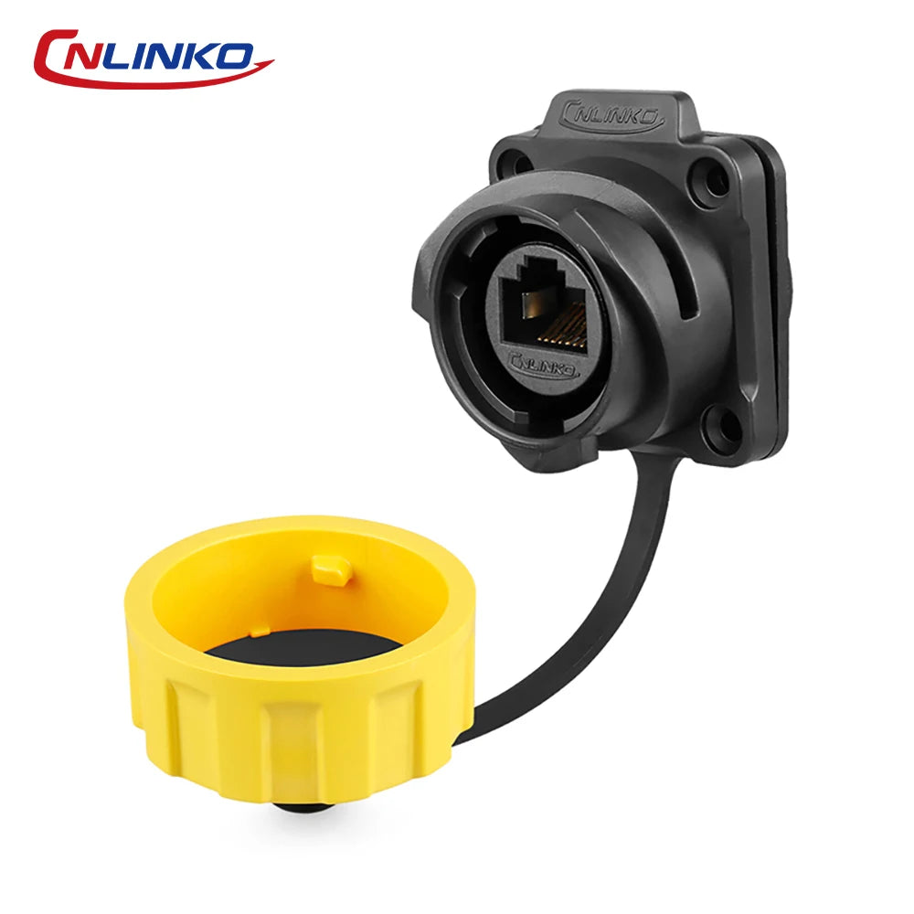 CNLINKO M24 IP68 RJ45 Waterproof Connector Cat3/Cat6 Female/Male Panel Mount 8P8C Gold-Plated for Industrial Automation & Marine