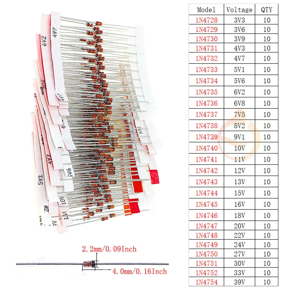 DIP SMD Zener Diode Fast Switching Schottky TVS Diode Assorted Kit 1N4007 1N5408 FR207 1N5819 1N5822 1N4148 10A10 M7 SS14 2V-47V
