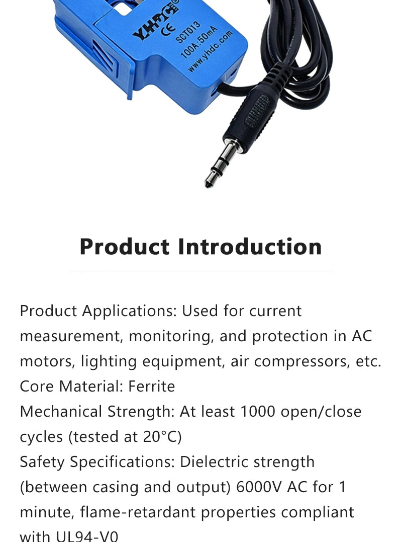 SCT-013 Split Core Current Transformer 5A 10A 15A 20A 30A 50A 60A 100A Multi-range Non-invasive Clip-on AC Current Sensor