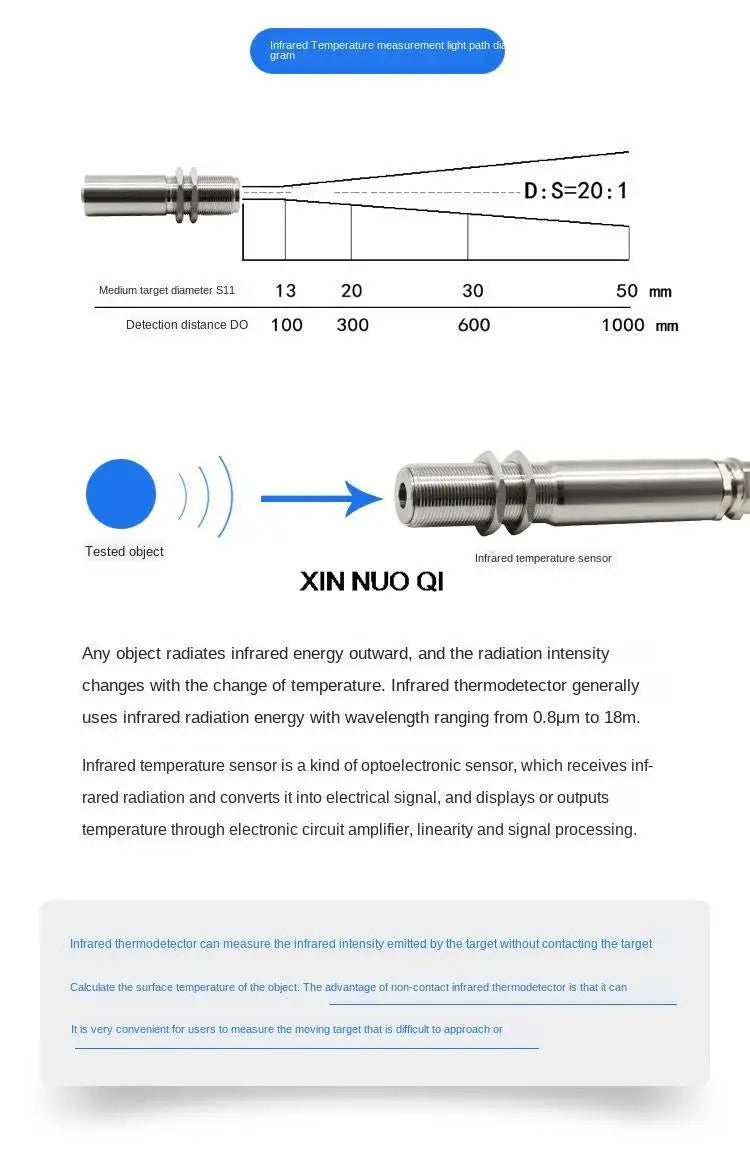 Industrial Non-contact Online Infrared Thermodetector Probe High Temperature Infrared Temperature Sensor Transmitter 4-20ma