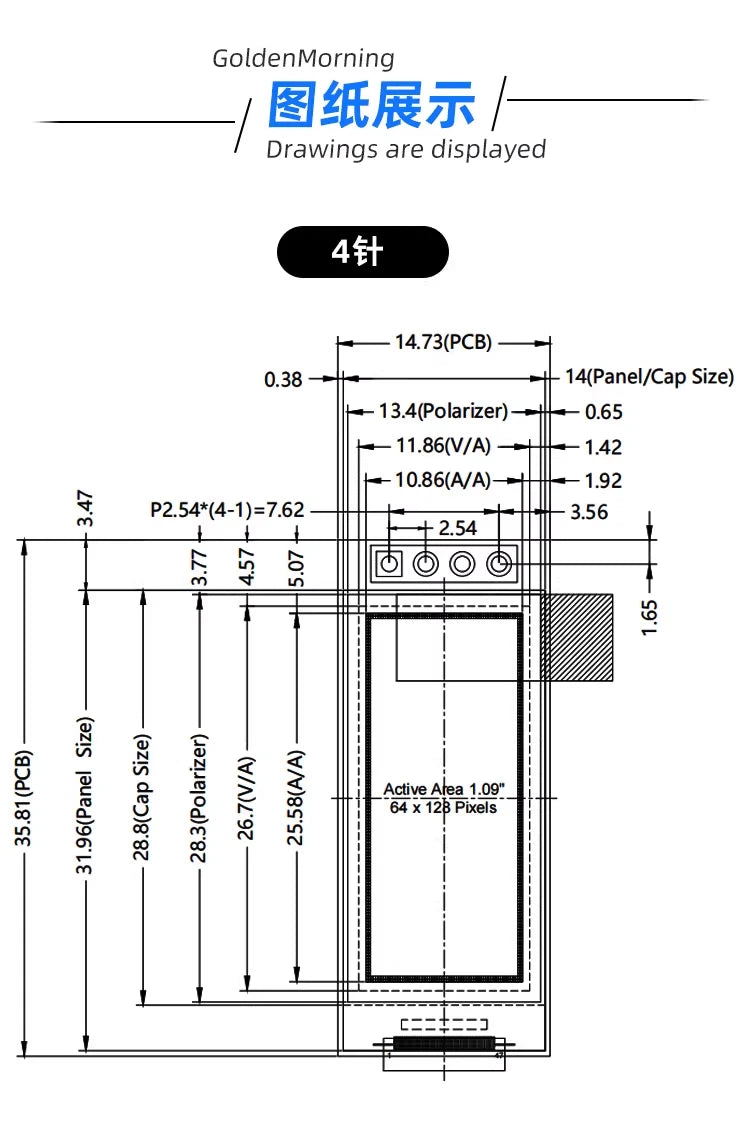 1.09 Inch OLED Display Module 128x64 White SSD1312 I2C, 4 Pin Interface for Raspberry Pi, Low Power Wide View