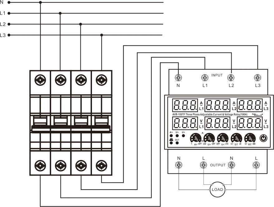 Samwha-Dsp AVR-XXTF 3x380V+Nuetral Over-current And Voltage Protection Relay 63A,80A,100A