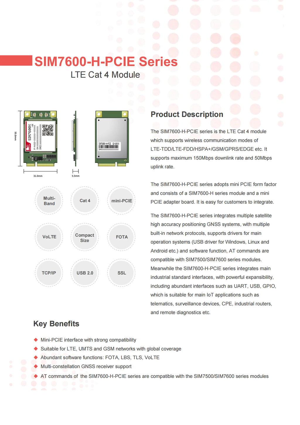 SIMCOM SIM7600G-H SIM7600E-H SIM7600NA-H SIM7600E-H1C SIM7600JC-H 4G LTE Module MINIPCIE
