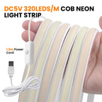 IP68 Waterproof Flexible Neon Rope Light USB COB LED Strip 5V ON OFF Switch 320 LEDs/m Natural Warm White 0.5m 1m 2m 3m 4mm 5m