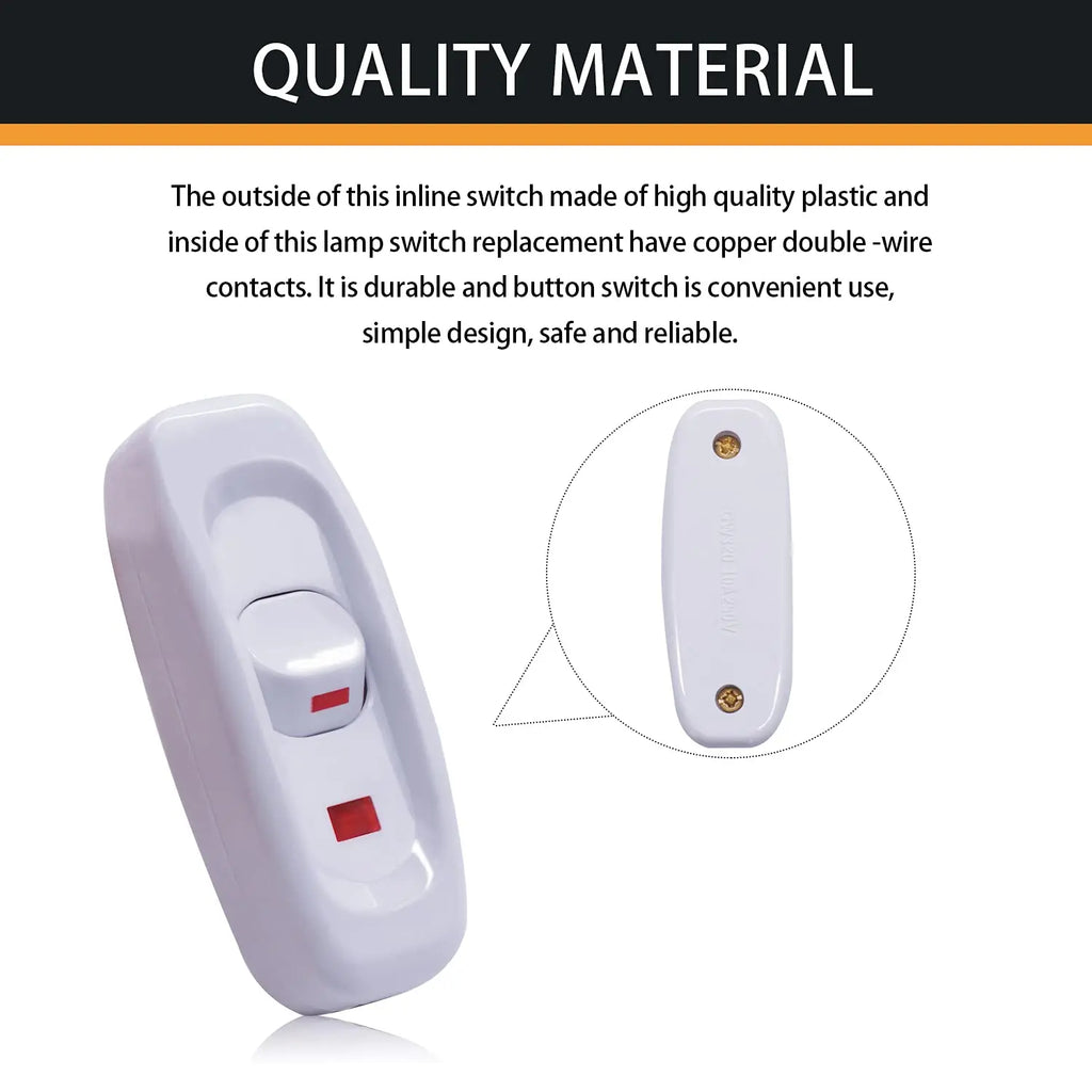 1/2/4pcs Inline Cord Switch Black white AC 250V 10A Heavy Duty Thru Switch On Off Lamp Bulb Wall Line Button Control Switch