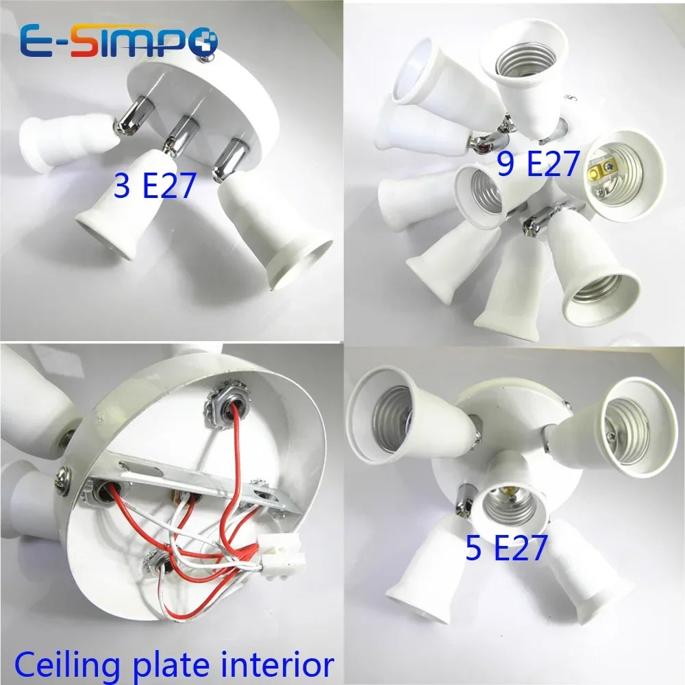 3/5/9 Heads 360D Adjustable Screw Ceiling Mount E26 E27 LED Lamp Base Light Bulb Socket Holder Adapter Converter Splitter