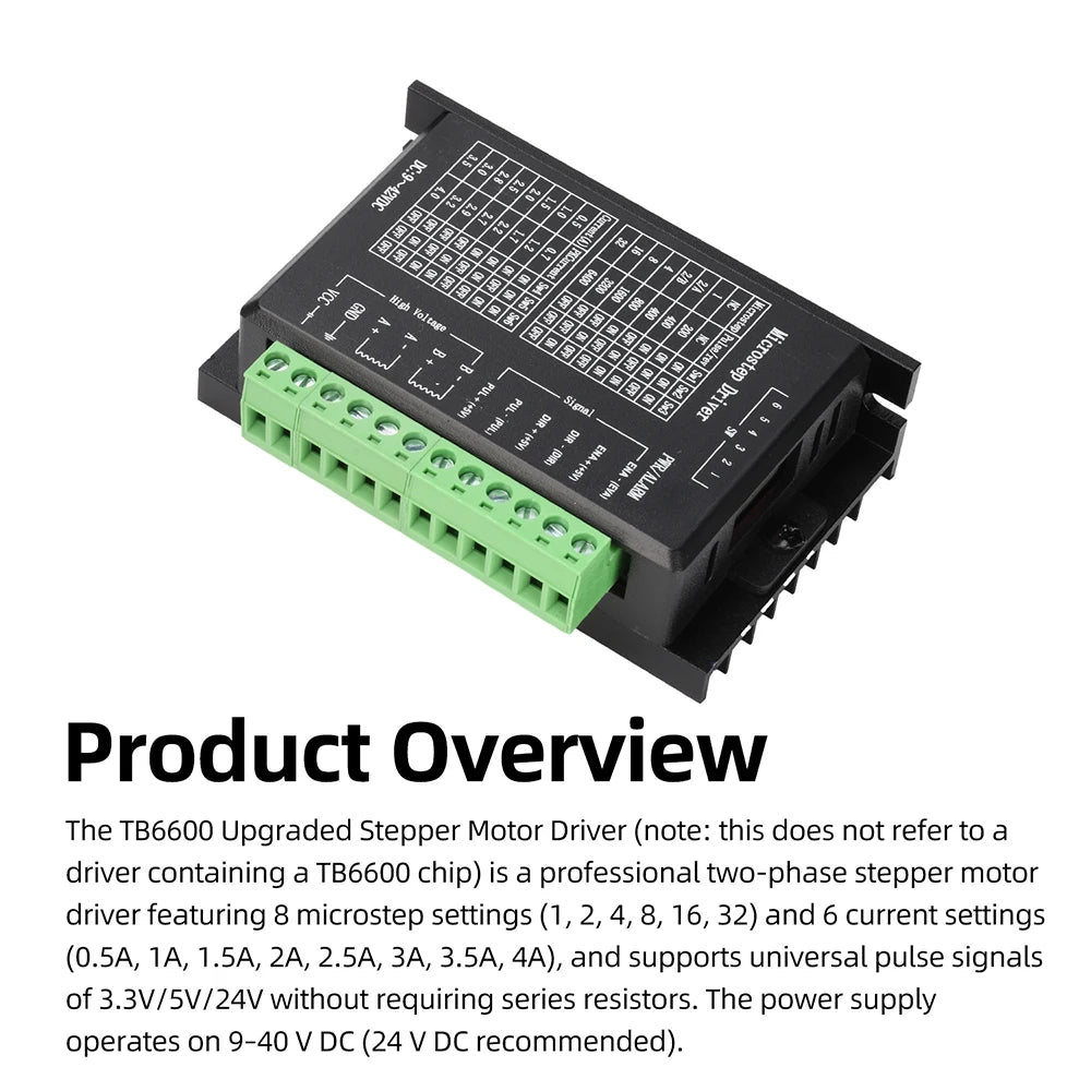 TB6600 Stepper Motor Driver 8 Speed Adjustment 32-Step 4A DC9-42V for 42/57 Single-Axis Motor Overcurrent/Overheat Dual Protect