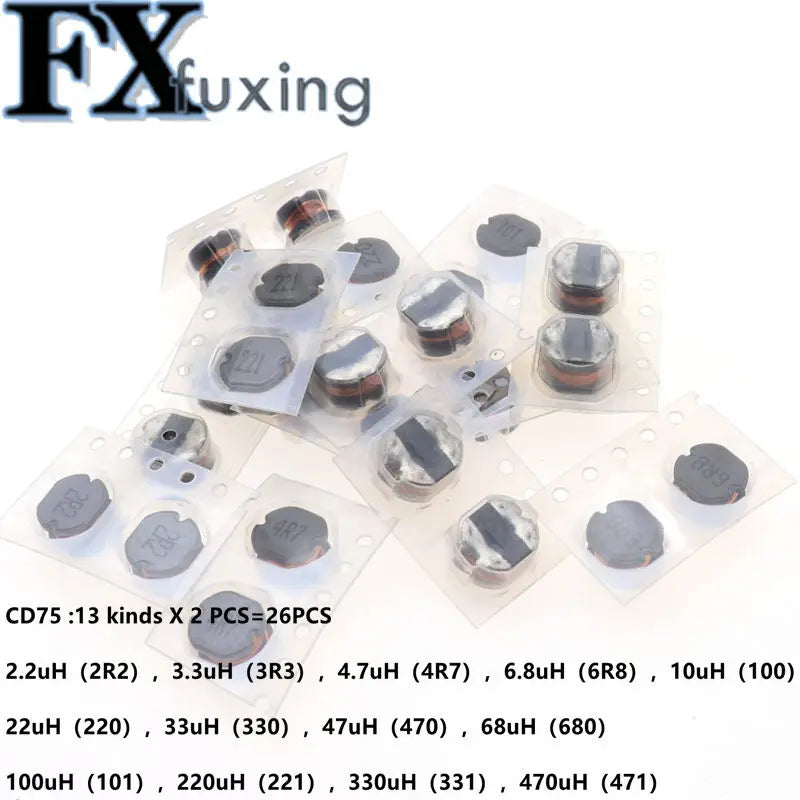 26/39/65/50PCS SMD Power Inductor Kit CD32 CD43 CD54 CD75 2.2uH-470uH 2.2uH-220uH Wire Wound Chip inductance Inductors Set 4R7
