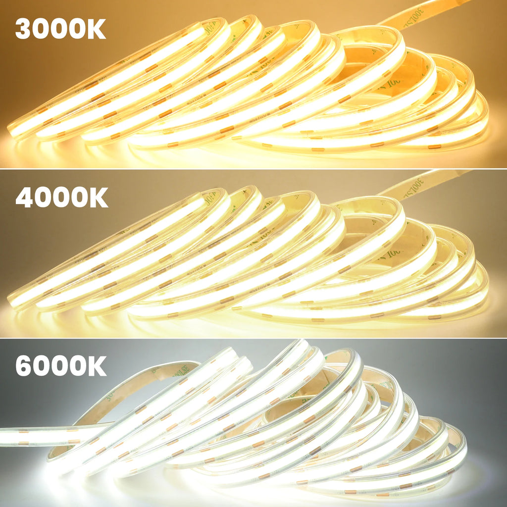 IP67 Waterproof 12/24V COB LED Strip Light 480LED/m Dimmable RA90 LED Lights High Density Flexible Ribbon Tape 3000K 4000K 6000K